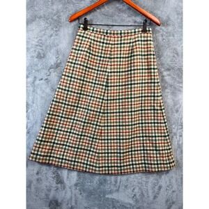 Vintage Pendleton Skirt 12 28x28 Brown Plaid Check Tweed Wool A-Line Made in USA